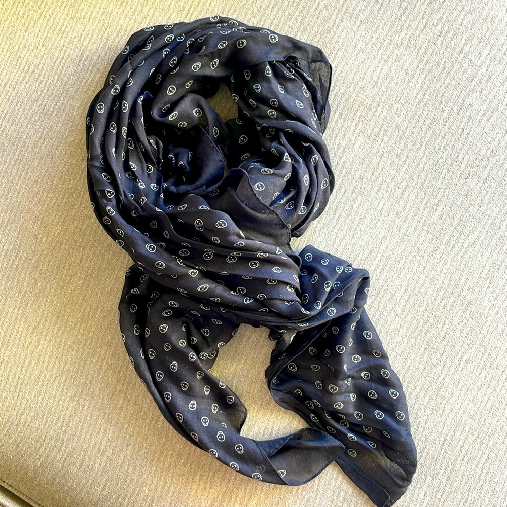 The Kooples Black Skull-Print Scarf – Lightweight Modal – OS